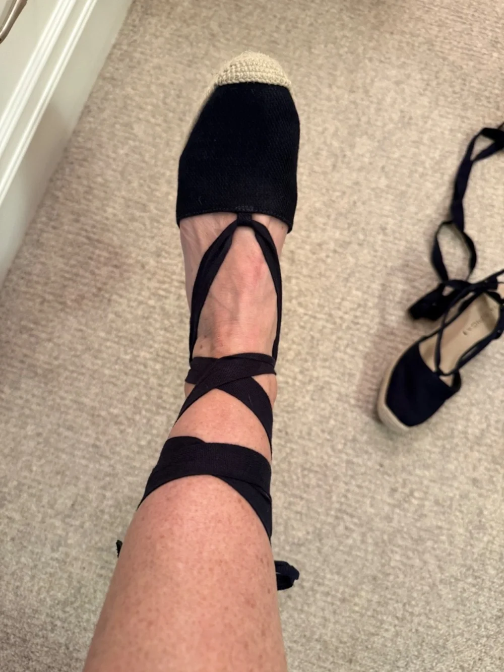 Via Spiga Navy Canvas Espadrille Wedge Sandals with Ankle Ties